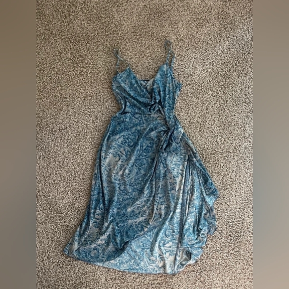 BCBGMaxAzria Dresses & Skirts - Blue Paisley Wrap Slip Dress - Women's